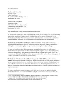 December 19, 2012 The Honorable Harry Reid Majority Leader Unites State Senate Russell Senate Office Building – 361 A Washington, DC 20510