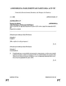 ASSEMBLEIA PARLEMENTAR PARITÁRIA ACP-UE Comissão do Desenvolvimento Económico, das Finanças e do Comércio[removed]APP100.205/AM1-37