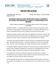 OFFICE OF PUBLIC AFFAIRS 1625 North Market Boulevard, Suite N-323, Sacramento, CA[removed]P[removed]F[removed] | www.dca.ca.gov NEWS RELEASE FOR IMMEDIATE RELEASE