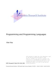 Programming and Programming Languages  Alan Kay VPRI Research Note RN