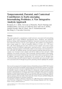 doi: [removed]j[removed]00629.x  Temperamental, Parental, and Contextual Contributors to Early-emerging Internalizing Problems: A New Integrative Analysis Approach