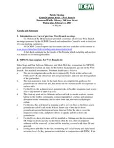 Public Meeting Grand Calumet River – West Branch Hammond Public Library, 564 State Street Wednesday, February 5, 2003 6:30 p.m. Agenda and Summary