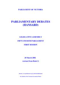 PARLIAMENT OF VICTORIA  PARLIAMENTARY DEBATES (HANSARD)  LEGISLATIVE ASSEMBLY