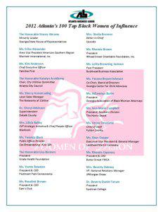 2012 Atlanta’s 100 Top Black Women of Influence The Honorable Stacey Abrams