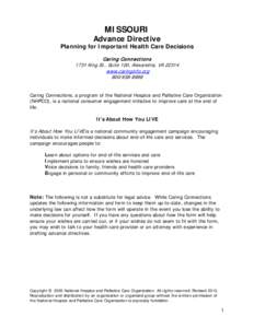 MISSOURI  Advance Directive Planning for Important Health Care Decisions Caring Connections