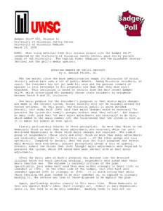 Badger Poll™ #20, Release #1 University of Wisconsin Survey Center University of Wisconsin Madison March 23, 2005 NOTE: When using material from this release please cite the Badger Poll™ conducted by the University o