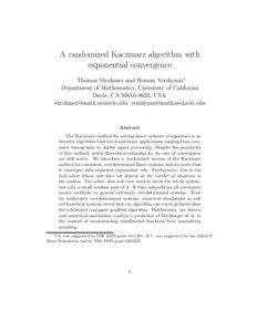 A randomized Kaczmarz algorithm with exponential convergence Thomas Strohmer and Roman Vershynin∗