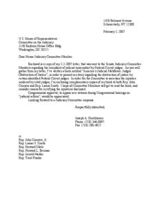 1456 Belmont Avenue Schenectady, NY[removed]February 2, 2007 U.S. House of Representatives Committee on the Judiciary 2138 Rayburn House Office Bldg.