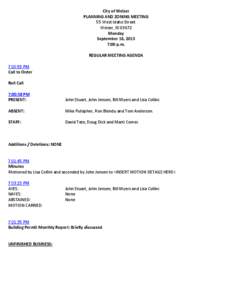 City of Weiser PLANNING AND ZONING MEETING 55 West Idaho Street Weiser, ID[removed]Monday September 16, 2013