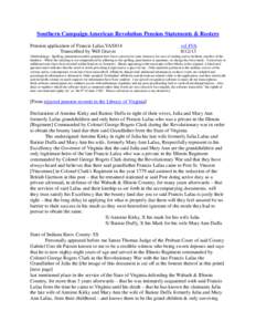 Southern Campaign American Revolution Pension Statements & Rosters Pension application of Francis Lafau VAS814 Transcribed by Will Graves vsl 4VA[removed]