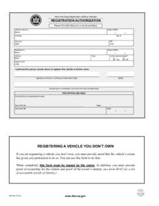 New York State Department of Motor Vehicles  REGISTRATION AUTHORIZATION Please Print With Black Ink in the Boxes Below Date of Birth