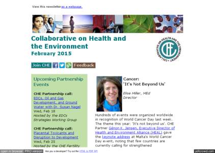 View this newsletteras a webpage.  Collaborative on Health and the Environment February 2015