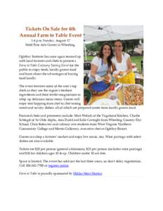 /  Tickets On Sale for 4th Annual Farm to Table Event 1-4 p.m. Sunday, August 17 Stifel Fine Arts Center in Wheeling.