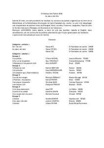 Printemps des Poètes[removed]Au cœur des Arts Samedi 15 mars, ont été proclamés les résultats du concours de poésies organisé par les Amis de la Bibliothèque et la Bibliothèque Municipale de Saint-Pantaléon-de- 
