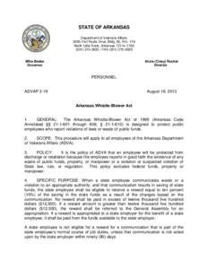 STATE OF ARKANSAS Department of Veterans Affairs 2200 Fort Roots Drive, Bldg. 65, Rm. 119 North Little Rock, ArkansasFAX