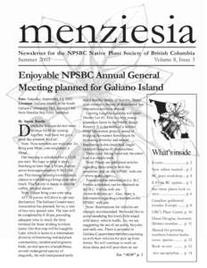 menziesia  Newsletter for the NPSBC Native Plant Society of British Columbia Summer 2003 Volume 8, Issue 3