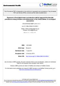 Environmental Health This Provisional PDF corresponds to the article as it appeared upon acceptance. Fully formatted PDF and full text (HTML) versions will be made available soon. Exposure to fluoridated water and attent