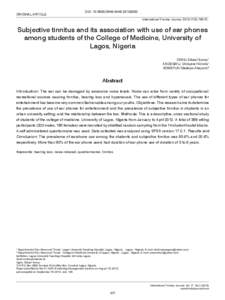 ORIGINAL ARTICLE  DOI: [removed][removed]International Tinnitus Journal. 2012;17(2):[removed]Subjective tinnitus and its association with use of ear phones