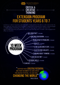 EXTENSION PROGRAM FOR STUDENTS Years 6 to 7 Creativity is about originality and innovation. Everyone has the ability to be creative but do they have the necessary skills? In order to reach their full potential students s
