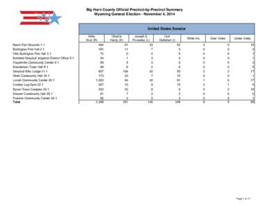 Big Horn County Official Precinct-by-Precinct Summary Wyoming General Election - November 4, 2014 United States Senator Mike Enzi (R)