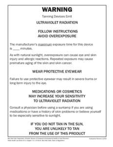 Warning Sign for Indoor Tanning Device