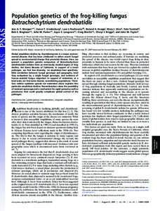 Chytridiomycota / Batrachochytrium dendrobatidis / Mountain yellow-legged frog / Frogs / Chytridiomycosis / Decline in amphibian populations / Rana sierrae / Population genetics / BD / Biology / Rana / Mycology