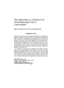 THE HISTORICAL CONTEXT OF SHAREHOLDER VALUE CAPITALISM