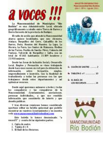 - BOLETÍN INFORMATIVO Mancomunidad Río Bodión Año I – Nº 4 – Agosto 2011 La Mancomunidad de Municipios “Río Bodión” es una Administración Local, ubicada geográficamente a caballo entre Tierra de Barros y