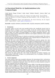 7th Int. Conf. on Harmonisation within Atmospheric Dispersion Modelling for Regulatory Purposes  $Q2SHUDWLRQDO0RGHOIRU$LU4XDOLW\LPXODWLRQVLQWKH &DPSDQLD5HJLRQ Guido Barone1, Pasqua D’Ambra2, Giulio Giunta3, Raf