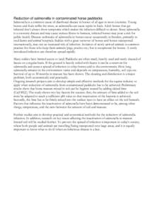 Reduction of salmonella in contaminated horse paddocks Salmonella is a common cause of diarrhoeal disease in horses of all ages in most countries. Young horses and foals suffer the most, as salmonella can cause sepsis in