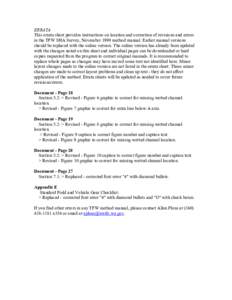 ERRATA  This errata sheet provides instructions on location and correction of revisions and errors  in the TFW SHA Survey, November 1999 method manual. Earlier manual versions  should be repla