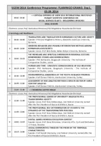 09:[removed]:30  Flamingo Grand SGEM 2014 Conference Programme: FLAMINGO GRAND, Day1, [removed]