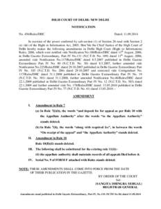 HIGH COURT OF DELHI: NEW DELHI NOTIFICATION No. 456/Rules/DHC Dated: 