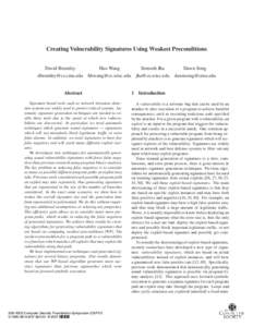 Creating Vulnerability Signatures Using Weakest Preconditions David Brumley Hao Wang  Somesh Jha