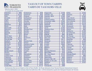 TAXI OUT OF TOWN TARIFFS TARIFS DE TAXI HORS-VILLE  
		 					 Aldershot