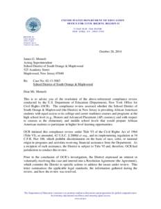 Letter: School District of South Orange and Maplewood, New Jersey: OCR Case #[removed]October 28, 2014 (PDF)