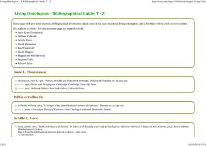 Living Ontologists - A Bibliographical Guide: T - Z