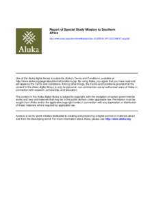 Report of Special Study Mission to Southern Africa http://www.aluka.org/action/showMetadata?doi=[removed]AL.SFF.DOCUMENT.uscg002 Use of the Aluka digital library is subject to Aluka’s Terms and Conditions, available at 