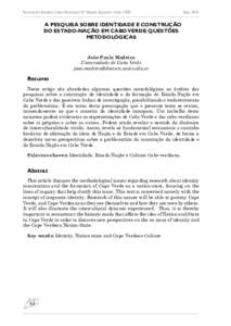 Revista de Estudos Cabo-Verdianos Nº Edição Especial / Atas I EIRI  DezA pesquisa sobre identidade e construção do Estado-Nação em Cabo Verde: questões