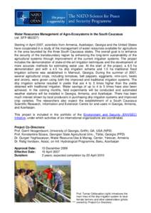 Water Resources Management of Agro-Ecosystems in the South Caucasus