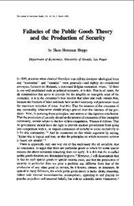 Fallacies of the Public Goods Theory and the Production of Security by Hans-Hermann Hoppe