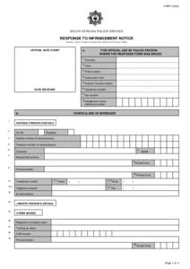 SAPS 532(a)  SOUTH AFRICAN POLICE SERVICE RESPONSE TO INFRINGEMENT NOTICE S ection 122 of Firearm s C ontrol Act, 2000 (A ct N o 60 of 2000)