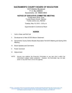 Sacramento County Board of Education Executive Committee Meeting Agenda