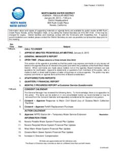 Date Posted: NORTH MARIN WATER DISTRICT AGENDA - REGULAR MEETING January 20, 2015 – 7:00 p.m. District Headquarters