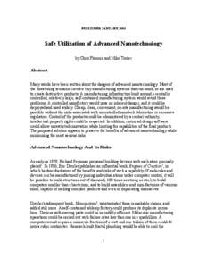 PUBLISHED JANUARY[removed]Safe Utilization of Advanced Nanotechnology by Chris Phoenix and Mike Treder  Abstract