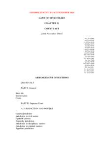 CONSOLIDATED TO 1 DECEMBER 2014 LAWS OF SEYCHELLES CHAPTER 52 COURTS ACT [30th November[removed]Act 21of 1964