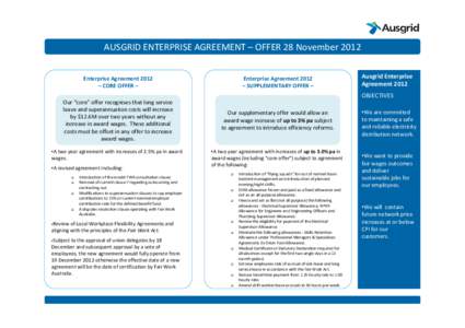 AUSGRID ENTERPRISE AGREEMENT – OFFER 28 November 2012 Enterprise Agreement 2012 – CORE OFFER – Enterprise Agreement 2012 – SUPPLEMENTARY OFFER –