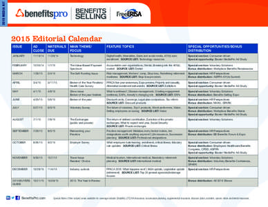 2015 MEDIA KITEditorial Calendar ISSUE  AD