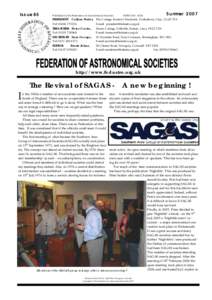 Issue 85  Published by the Federation of Astronomical Societies PRESIDENT Callum Potter, Tel: 