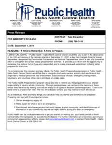 North Central Idaho / National Preparedness Month / Emergency management / Aton Edwards / Center for Public Health Preparedness / Idaho / Geography of the United States / Disaster preparedness